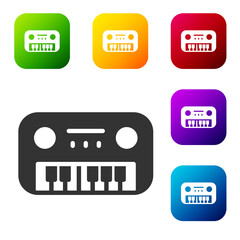Black Toy piano icon isolated on white background. Children toy. Set icons in color square buttons. Vector.