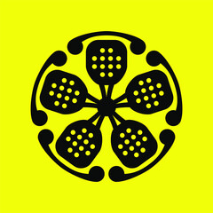 Padel tennis racket logo template with geometric pentagonal japanese kamon illustration in flat design monogram symbol