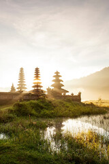 Morning view at Tamblingan Lake, Singaraja Bali. this lake part of twin lake in north of Bali. here have a Hindu Temple. this place very beautiful when you come in sunrise time