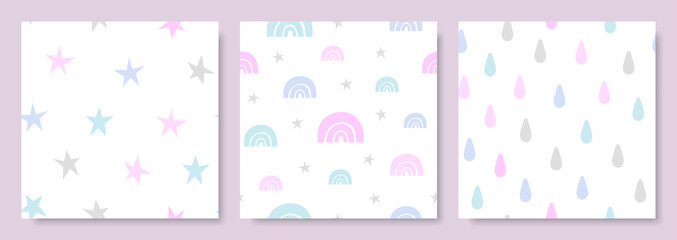 set baby pattern. Kids Seamless Patterns. set patterns kids style pastel colors. design for baby clothes. nursery beding, baby shower. decorative textile, cover, wallpaper, wrapping paper design idea.