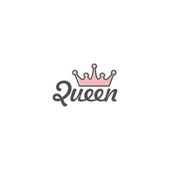 Typography word queen with crown logo on it 