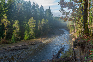 River view with slight fog at Olympic National Park, USA © underwaterstas