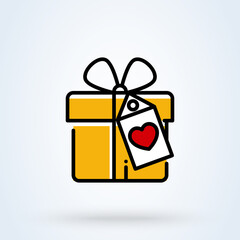 Valentines hearts with gift box line sign icon or logo. gift box concept. suitable for advertising and promotion linear app illustration.