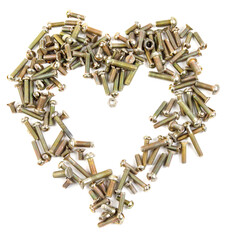 A heart of bolts and nuts on a white background.