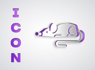 Paper cut Experimental mouse icon isolated on grey background. Paper art style. Vector.