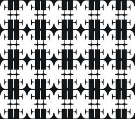 Simple square grid repeat pattern of black rectangular blocks and crossing lines against a white background, geometric vector illustration