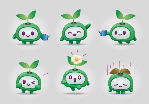 little plant eco modern mascot character set