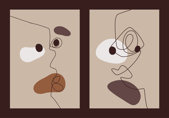 Set posters of eight abstract face. Surreal person. Prints with surreal shapes for the interior. Line, point, shape on a plane. Surreal painting for the interior. Psychology, cosmetology, art.