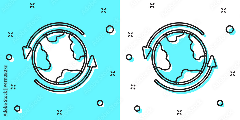 Poster black line worldwide icon isolated on green and white background. pin on globe. random dynamic shape