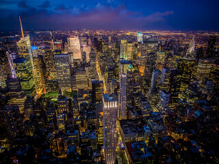 Wide angle view of upper Manhattan after dusk as seen from the top of the Empire State Building