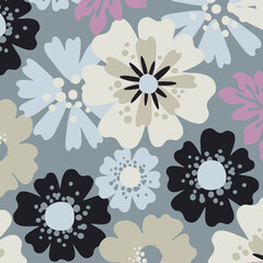 Floral seamless pattern. Hand drawn. For textile, wallpapers, print, wrapping paper. Vector stock illustration.