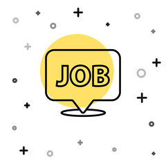 Black line Speech bubble with job icon isolated on white background. Recruitment or selection concept. Search for employees and job. Random dynamic shapes. Vector.