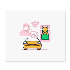 Dog car seat color icon.Pets protection concept. Bought special seat to dog. Safely take your furry friend, comfortable on the way with animal.Isolated vector illustration