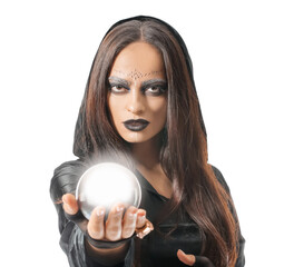Fortune teller with crystal ball on white background