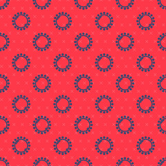 Blue line Sun icon isolated seamless pattern on red background. Vector.