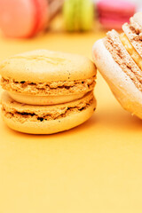 A french sweet delicacy, macaroons variety closeup.macaroon colourful texture