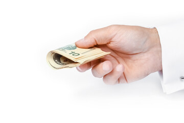 Business Money dollars in the hands on a white background