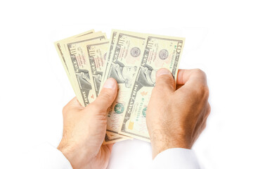 Business Money dollars in the hands on a white background