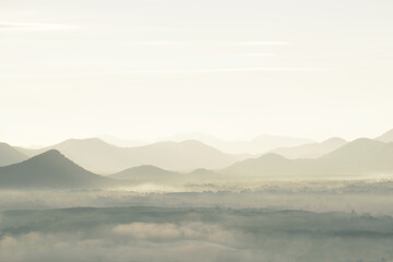 Landscape Mountains with mist fog  in the morning - nature scenery from  Phuthok Chaing Khan Loei Thailand  ,Tourism and travel concept image, Fresh and relax type nature image background  