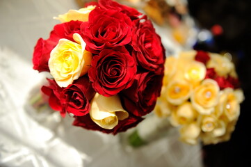 The bride's bouquet. The bride's flower bouquet of gorgeous, multicolored flowers.