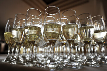 Glasses with champagne. Champagne in glasses at a wedding.