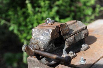 Wedding rings. Detail of wedding rings taken on the wedding day.