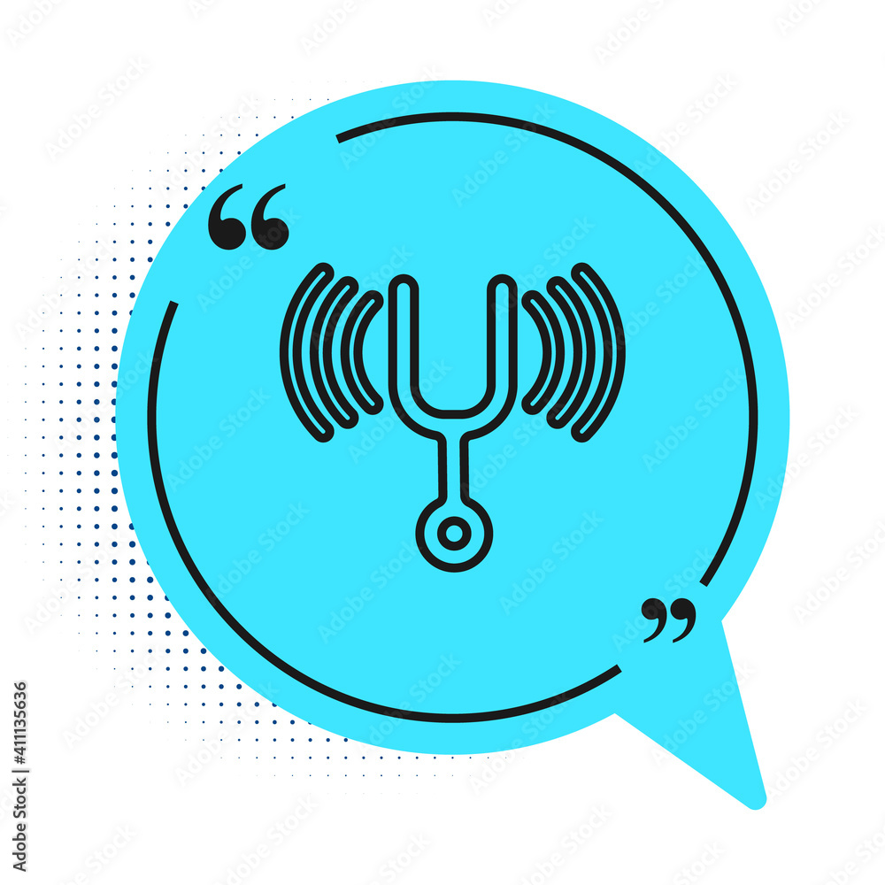 Poster black line musical tuning fork for tuning musical instruments icon isolated on white background. blu