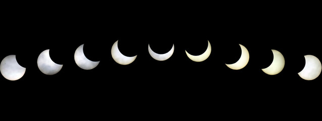 The phases of the moon. Photo taken at night.