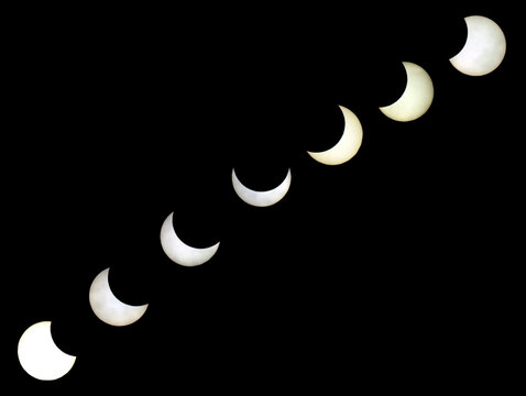 The phases of the moon. Photo taken at night.