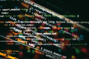 CSS, JavaScript and HTML usage. Monitor closeup of function source code. Abstract IT technology...