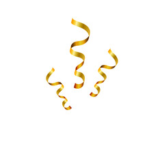 Shiny golden serpentine ribbon isolated on white. Confetti burst. Festive template.
