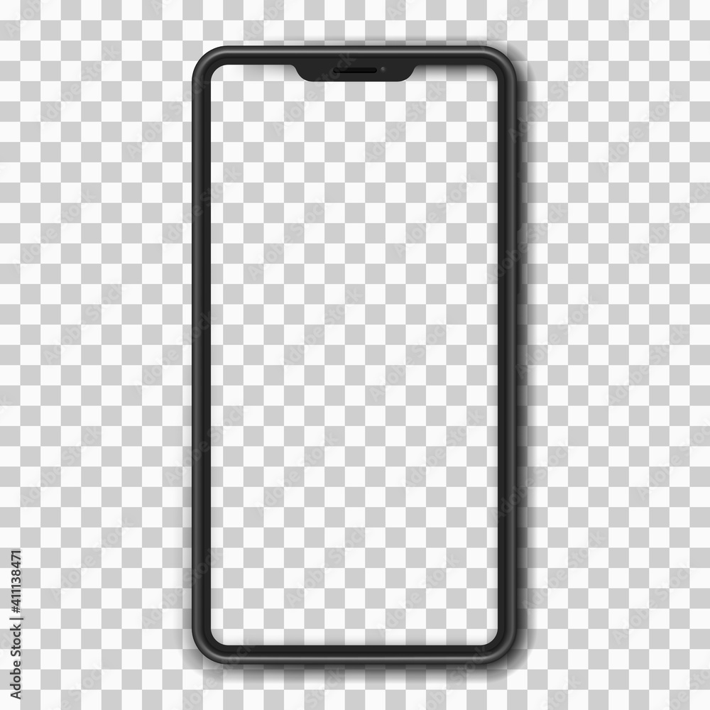 Poster smartphone with blank screen on a transparent light background. ui and ux. dark mobile phone wirefra