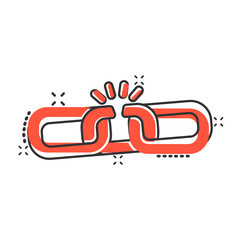 Chain icon in comic style. Network hyperlink cartoon vector illustration on white isolated background. Attach splash effect business concept.