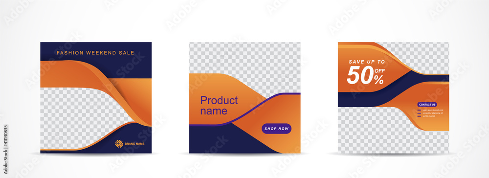 Wall mural set square banner template for social media post and web internet ads.vector illustrations.