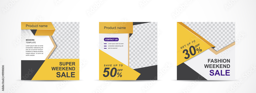 Wall mural set square banner template for social media post and web internet ads.vector illustrations.