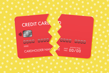 Cutted in half credit card vector illustration.
