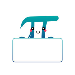 World Pi Day vector illustration with cute cartoon style pi letter character holding blank, empty card, banner in hands.
