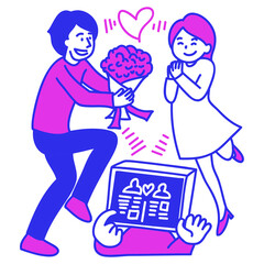 AIによるお見合いマッチングイメージのイラスト男女版