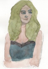 woman portrait watercolor sketch