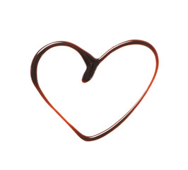 Heart made of dark chocolate on white background, top view
