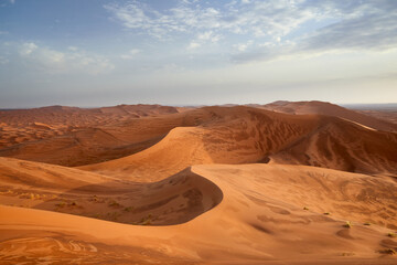 Fototapeta na wymiar Desert Landscape with patterned dunes, Sahara, Morocco