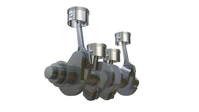 Metal crankshaft and 4 pistons with connecting rods. Seamless