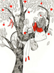 Girl sitting on top of the tree and reading a book