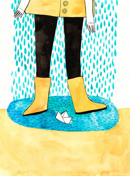 Person in a puddle of water with wellington boots