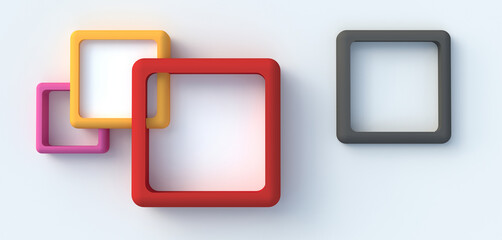 Colored volumetric frames on a light background. Place for your text.