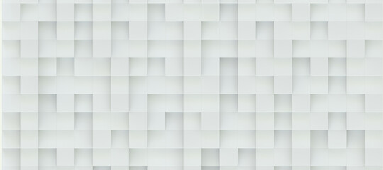 Horizontal composition of white cubes of different sizes as background and texture.. 3D rendering