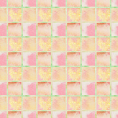 Seamless watercolor pattern with pink and green squares