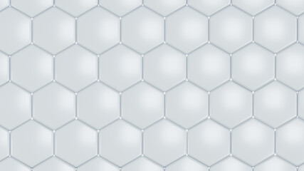 Hexagons white geometric background, light grey honeycomb pattern  shapes , 3D render technology illustration.