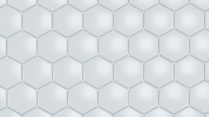 Fototapeta premium Hexagons white geometric background, light grey honeycomb pattern shapes , 3D render technology illustration.