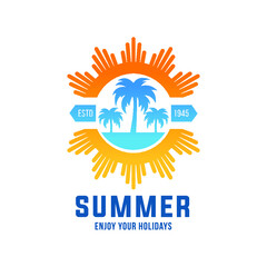 Tropical Palm Tree Or Coconut Tree logo. Summer Beach logo